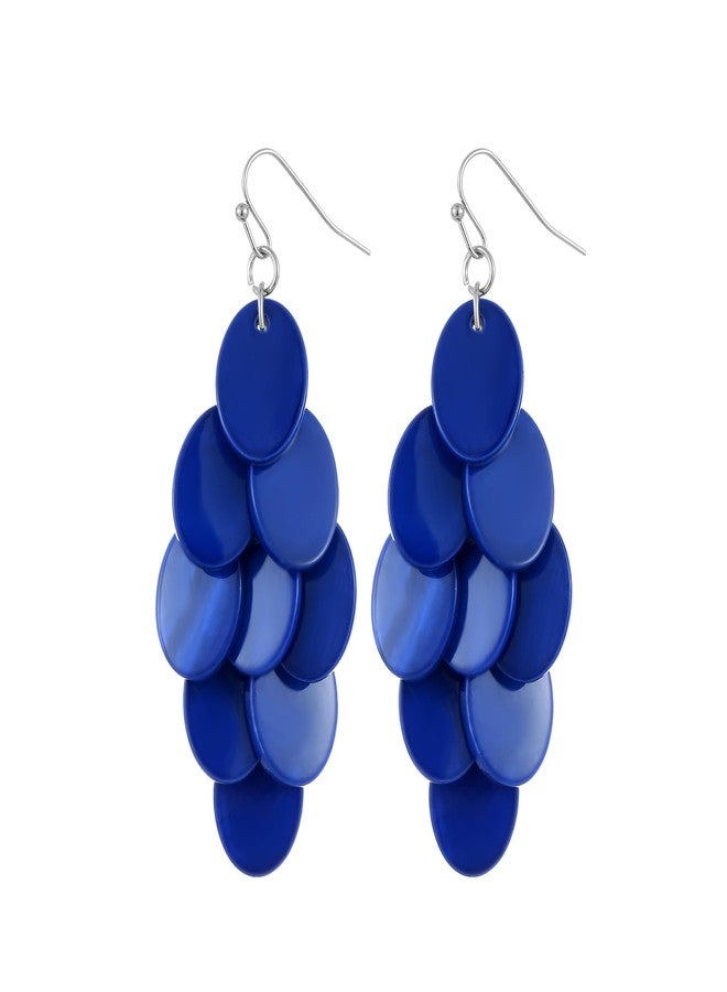 Xalroco Chandelier Dangle Earrings for Women Long Trendy Statement Elegant Sparkly Drop Earrings Colorful Boho Fancy Oval Shell Dangly Earrings Wedding Bride Jewelry Gift (blue) - Image 1